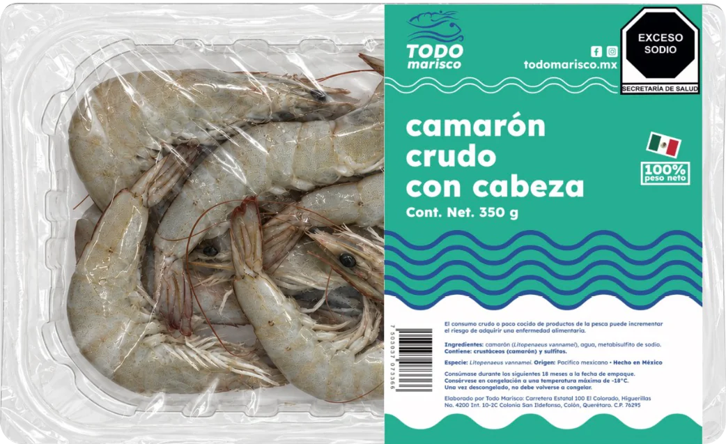 Charola de camarón crudo con cabeza Todo Marisco de 350 gramos